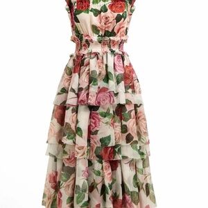 Dolce & Gabbana Rose Print Midi Dress